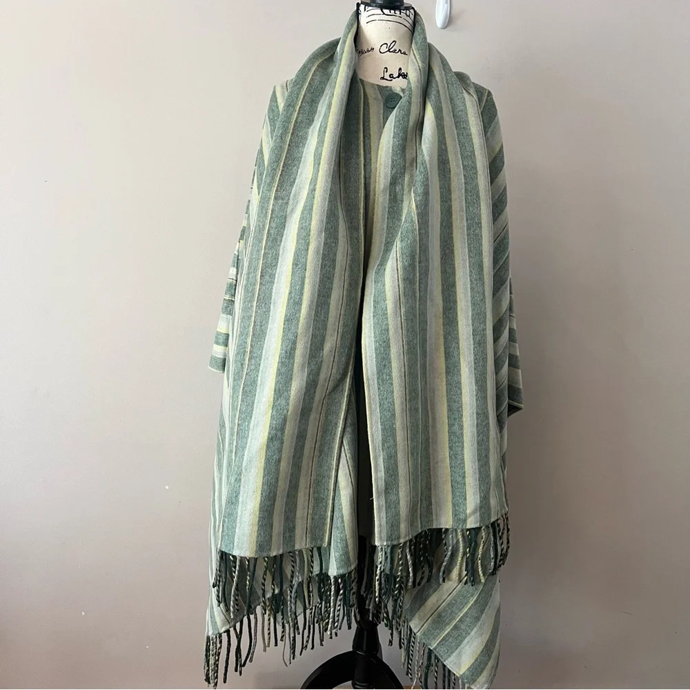 Jonathan Simkhai Striped Poncho in Green and Cream - Picture 3 of 13